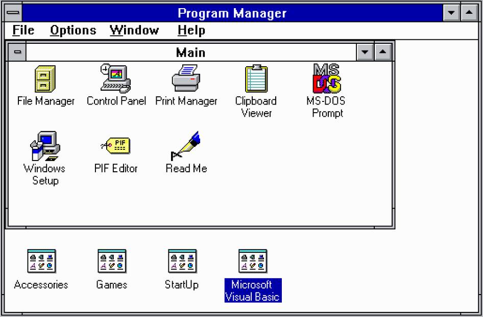 Avant Windows 95, le menu Démarrer n'existe pas, et il faut passer par le Gestionnaire de programmes (Windows 3.x). © Clubic