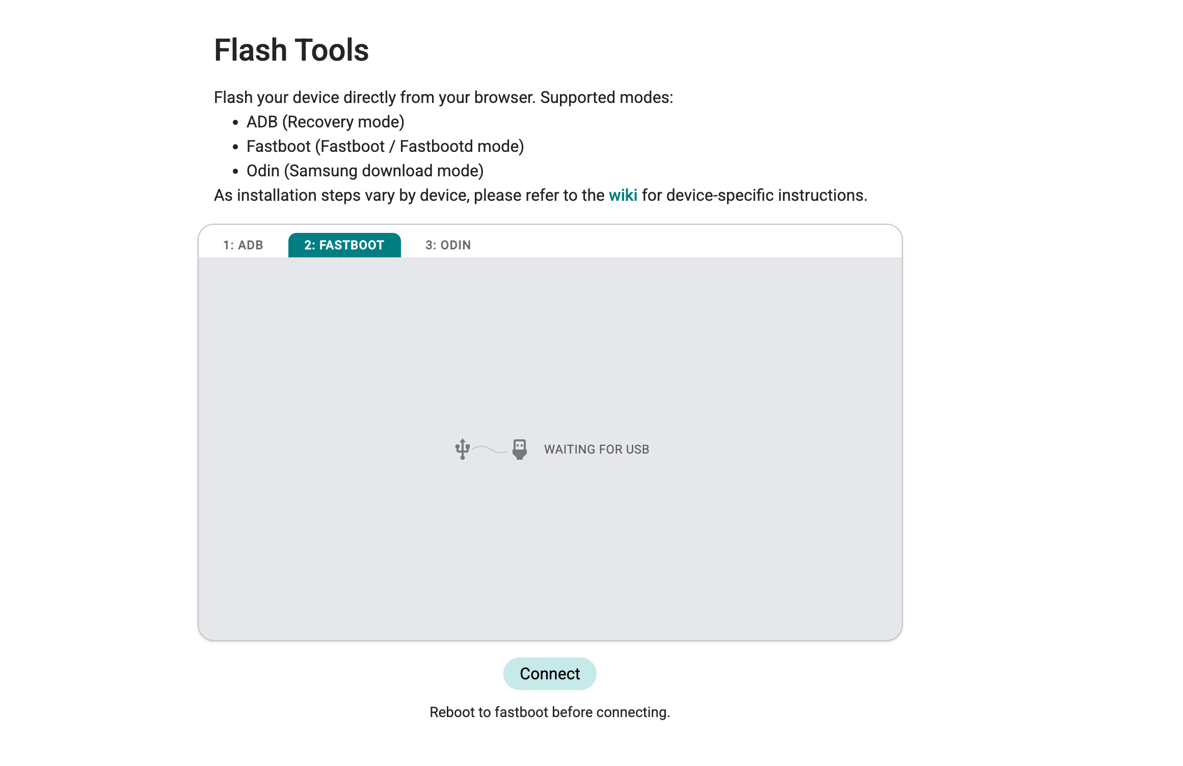 L'outil de flash dans le portail de téléchargement du projet © LineageOS Project