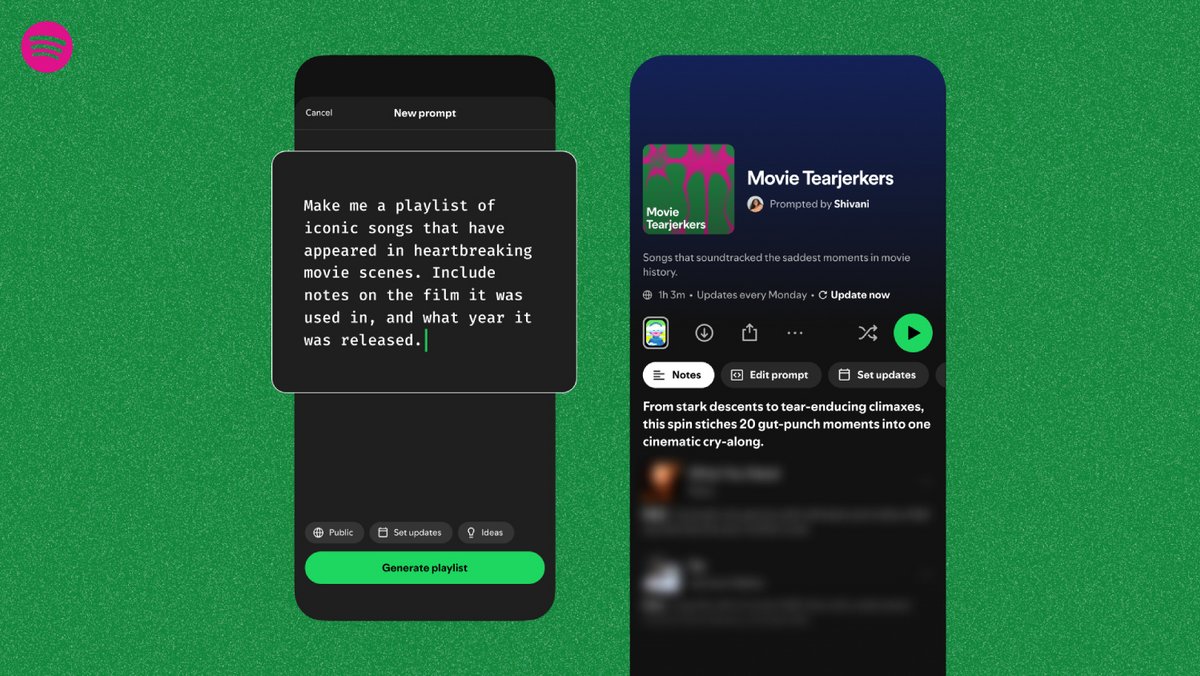 Autre exemple d'un prompt pour la fonctionnalité Prompted Playlists. ©Spotify