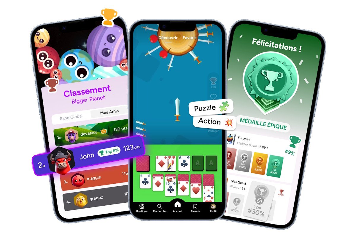 Le concept d'Hoora ? Pas besoin de télécharger un titre pour jouer ! Vous scrollez sur votre écran et vous jouez directement, comme si vous étiez sur TikTok. ©Hoora