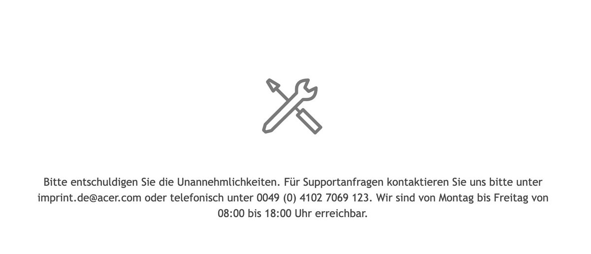 Voici le message affiché depuis quelques jours à la place du Store allemand d'Acer. © Acer