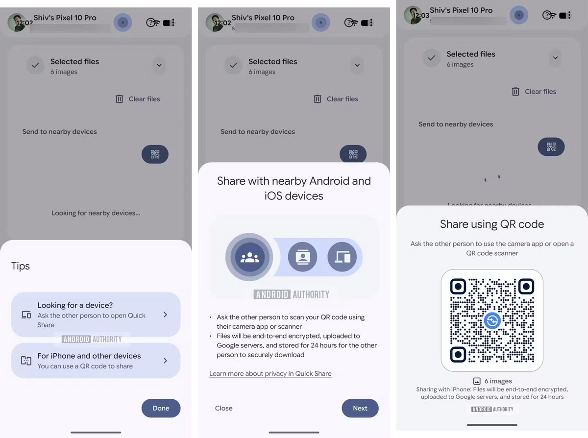 La partage QuickShare avec un iPhone ©Android Police
