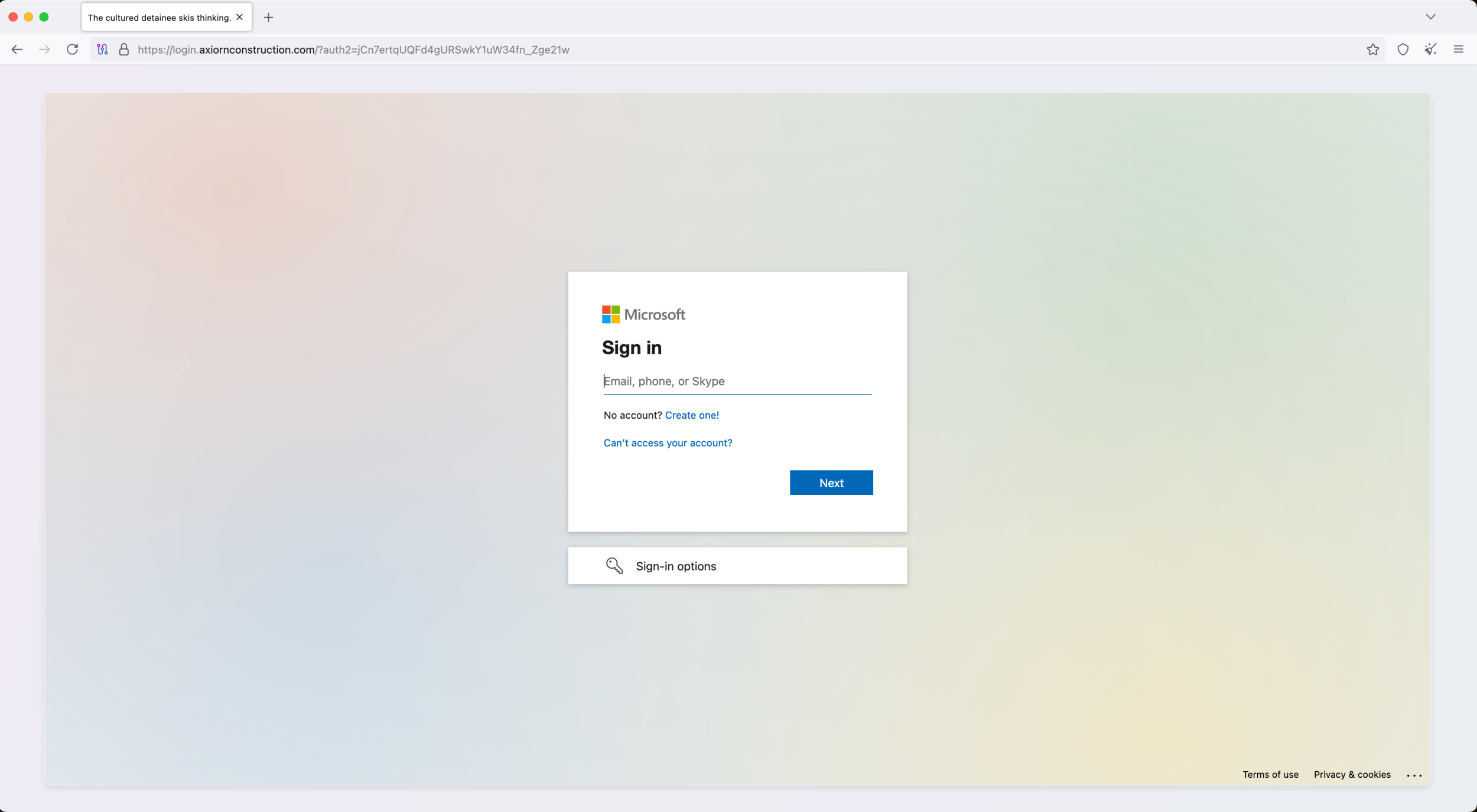 Exemple de page de phishing utilisée par VoidProxy, copiant à la perfection le portail d'authentification de Microsoft. © Okta
