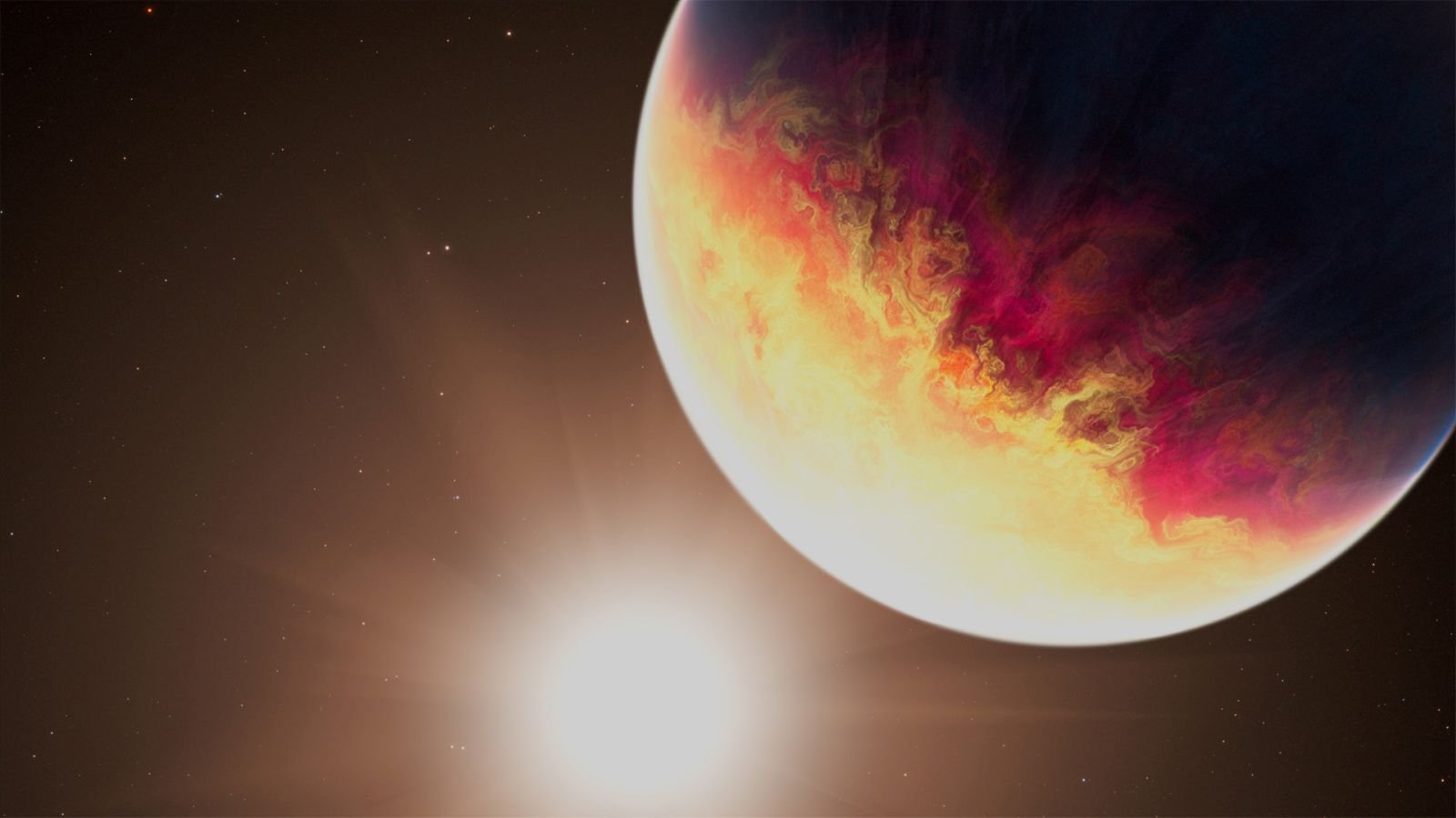 Cette illustration représente l'exoplanète HD 80606 b en orbite autour de son étoile semblable au Soleil. Lors d'observations récentes effectuées par le télescope spatial James Webb de la NASA, la planète se trouvait près de son périastre, le point de son orbite où elle passe au plus près de son étoile. À l'approche du périastre, la température de HD 80606 b a bondi de 600 degrés Celsius (1 100 degrés Fahrenheit), provoquant des changements environnementaux que les scientifiques analysent encore. - ©NASA, ESA, CSA, Joseph Olmsted (STScI) - Œuvre d'art