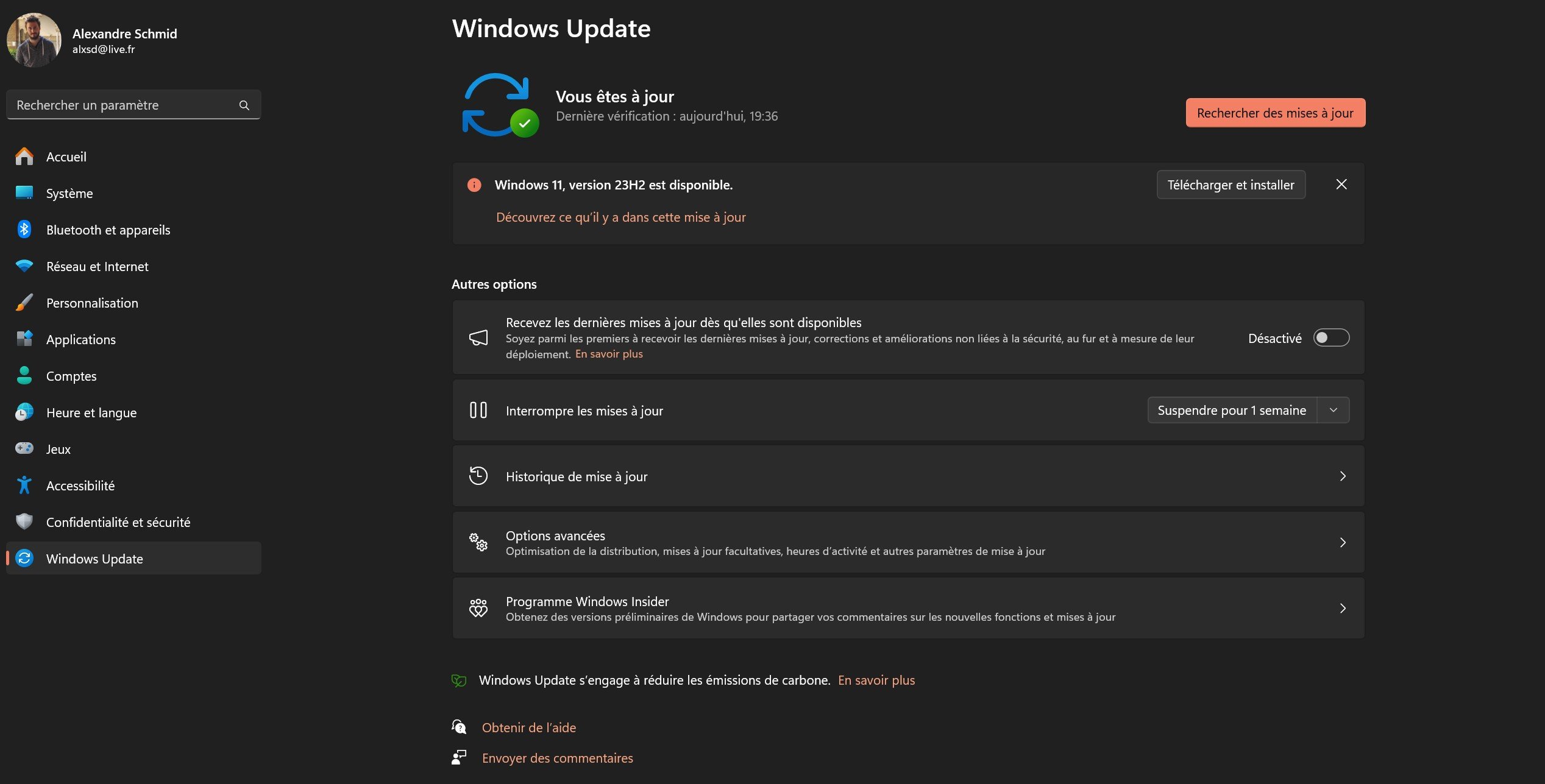 Windows Update pour installer Windows 11 23H2 © Alexandre Schmid pour Clubic