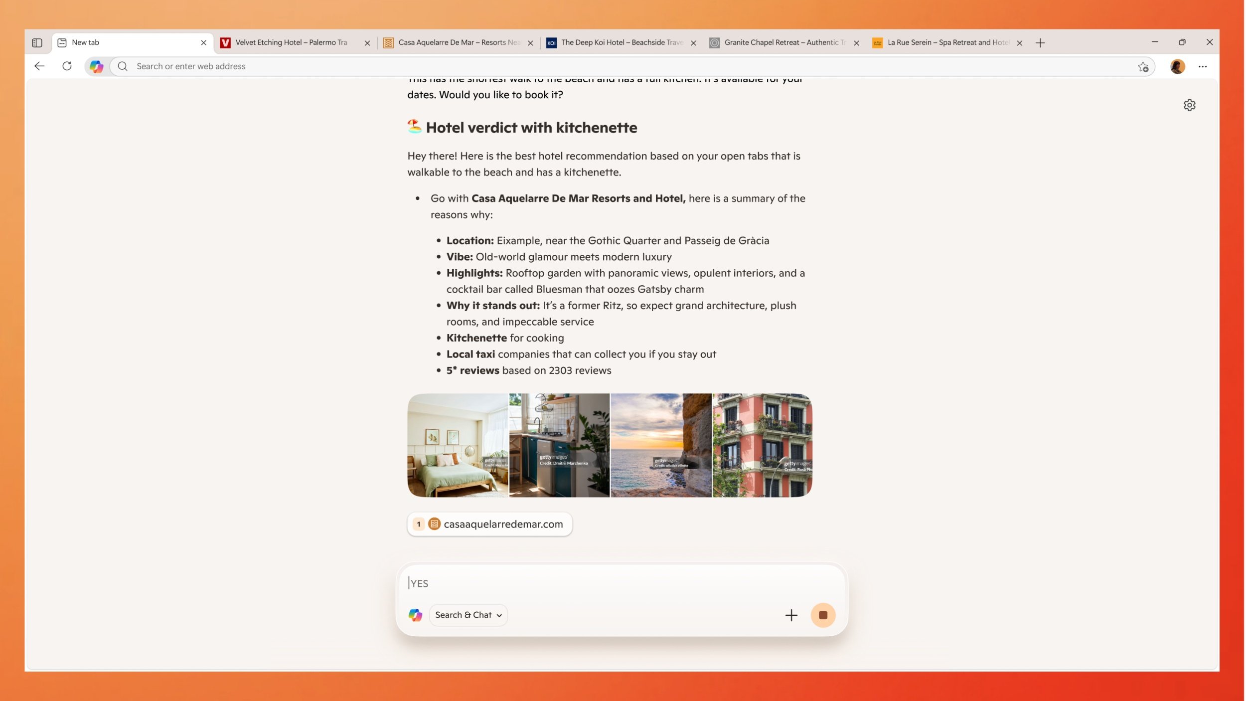 Pas envie de passer des heures à benchmarker les annonces de locations de vacances ? Copilot Mode s'en occupe pour vous. © Microsoft