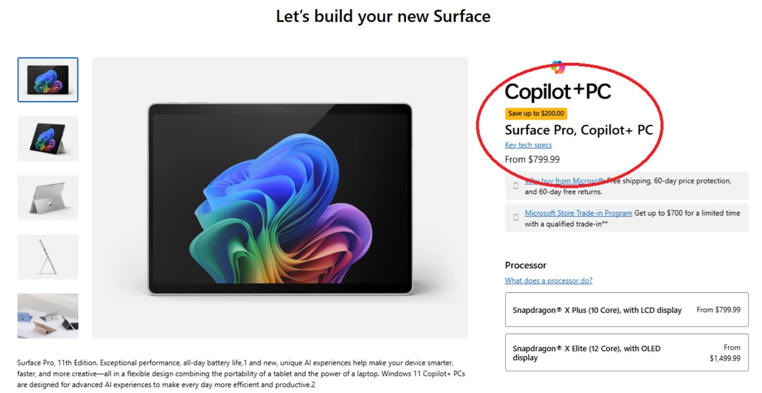 Le prix américain de la Surface Pro le 5 mai dernier. © Wayback Machine / Microsoft