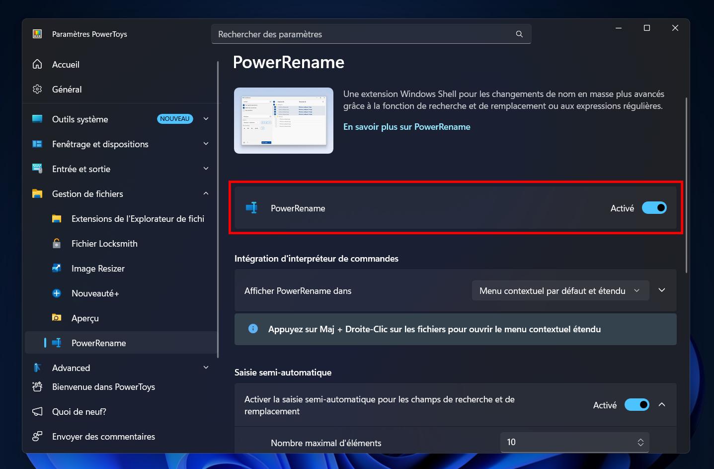 Activez PowerRename. © Clubic