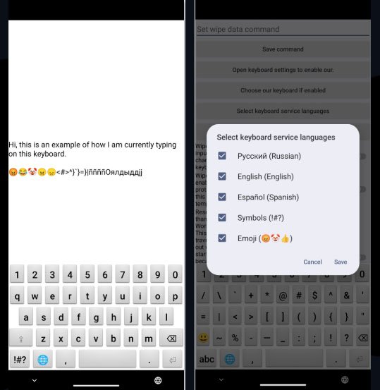 DuressKeyboard est un clavier Android orienté sécurité qui permet notamment de configurer plusieurs langues de saisie et un code de contrainte pouvant déclencher l’effacement des données de l’appareil. © pofesk0