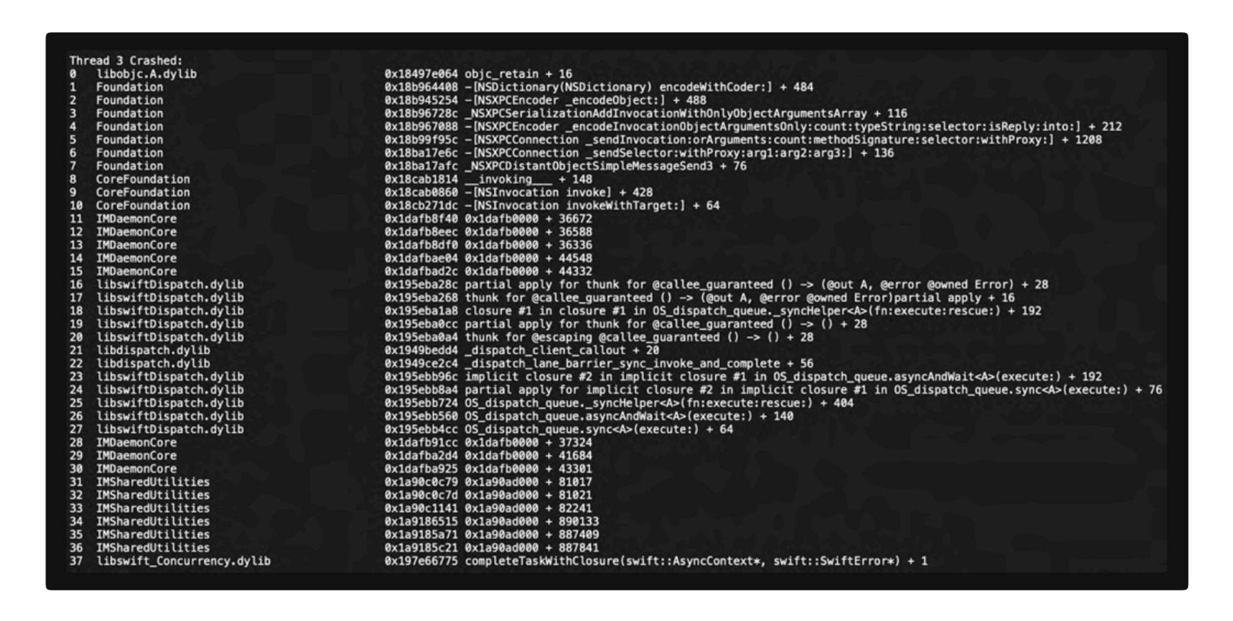 Le journal de plantage, ici sur la version 17.7 d'iOS © iVerify