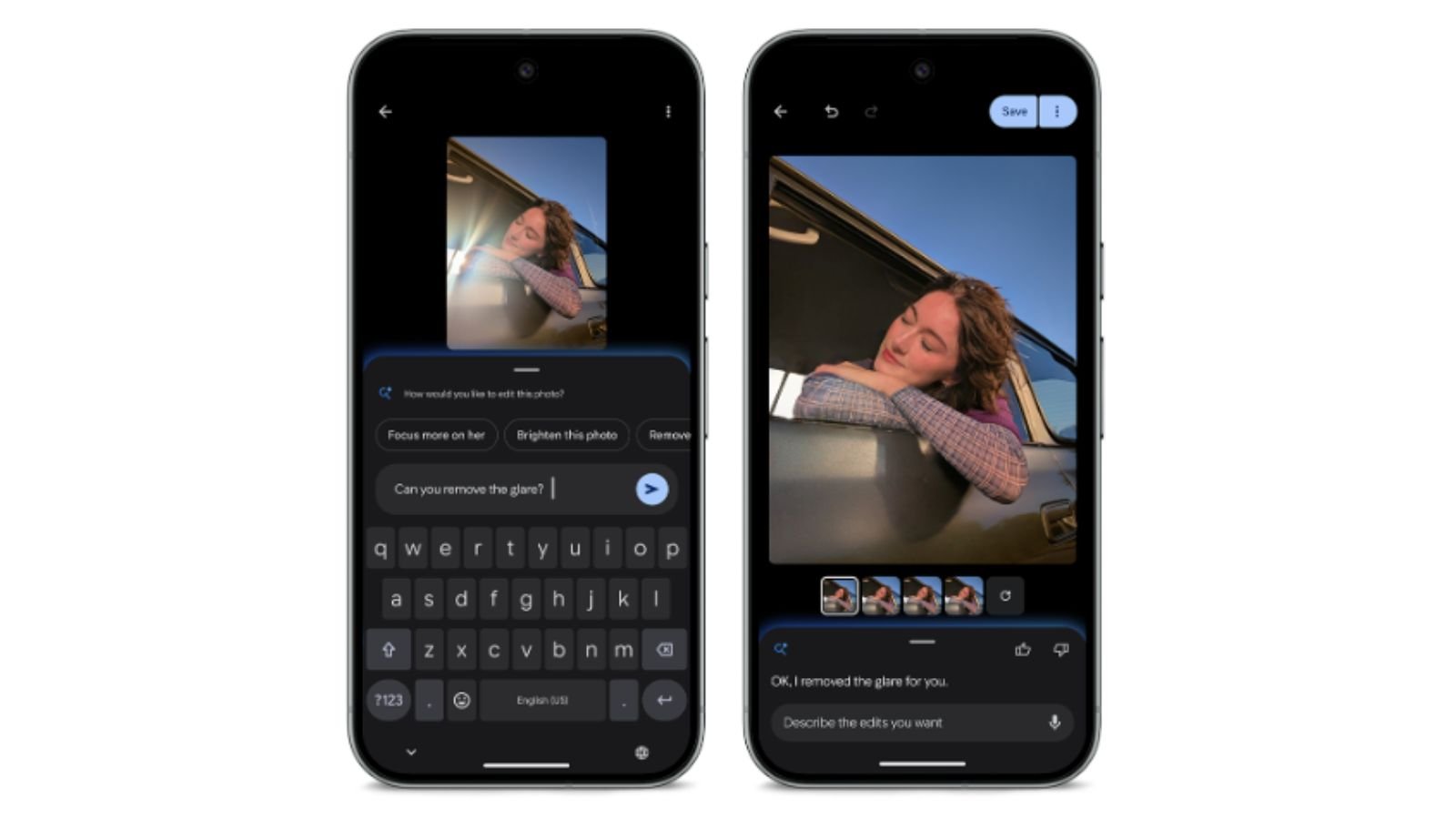 Utilisez l'IA conversationnelle pour éditer vos clichés dans Google Photos. ©Google