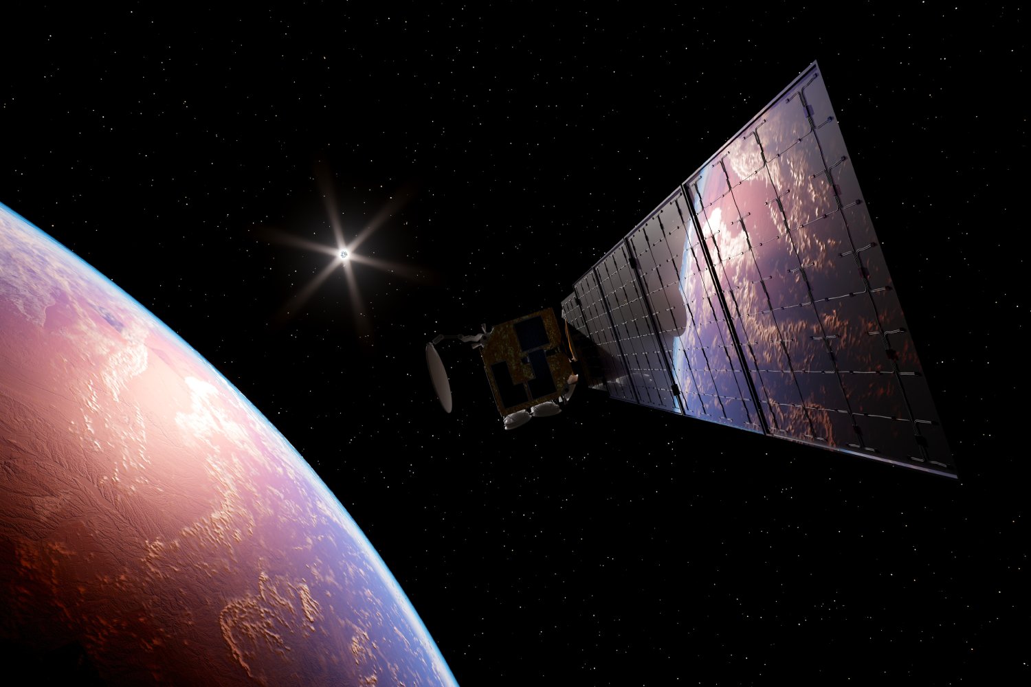 Vue d'artiste d'un satellite en orbite. ©Dabarti CGI / Shutterstock