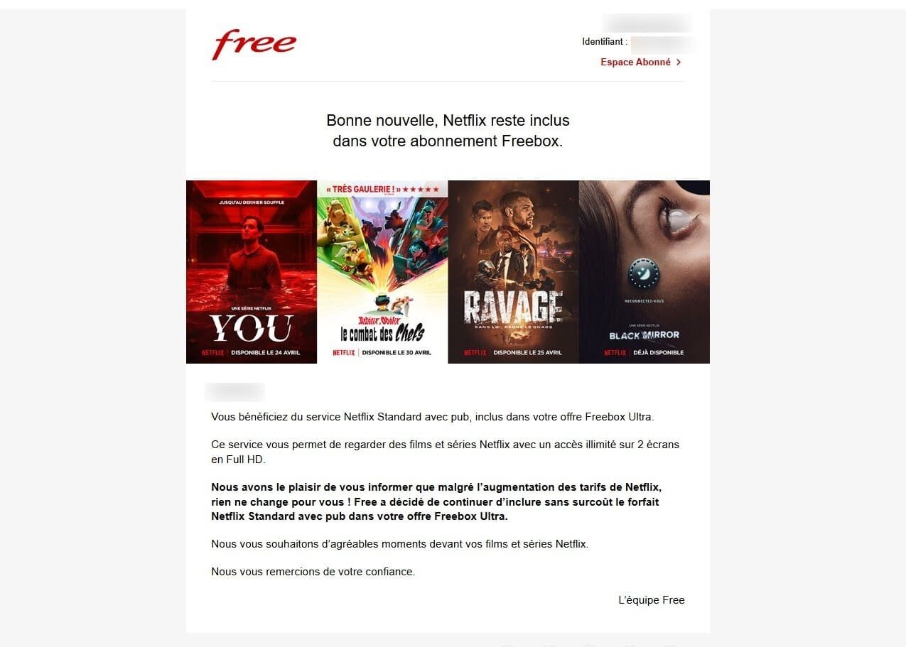 Voici le mail envoyé par Free à ses abonnés Freebox Ultra © Alexandre Boero / Clubic