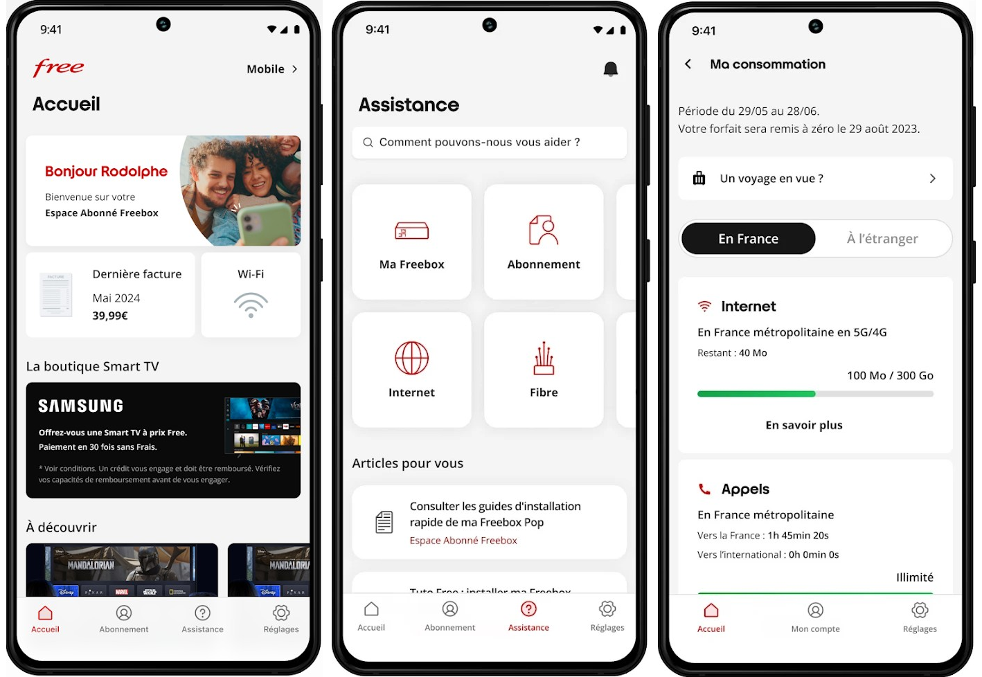 Accédez rapidement à votre espace abonné Free pour consulter votre consommation, vos factures et l’assistance depuis une seule application. - © Free