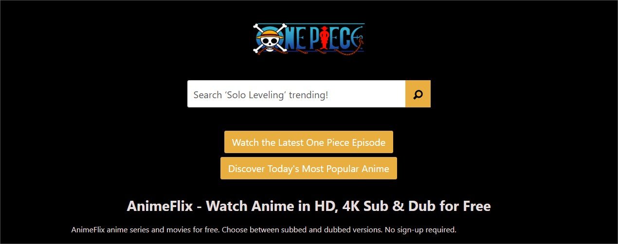 Page d’accueil d’AnimeFlix avec moteur de recherche et mise en avant des anime populaires. - © AnimeFlix