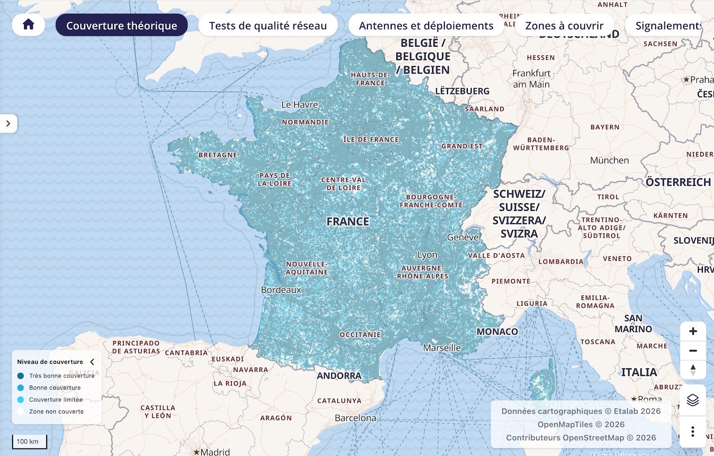 Couverture 4G théorique de Sosh
