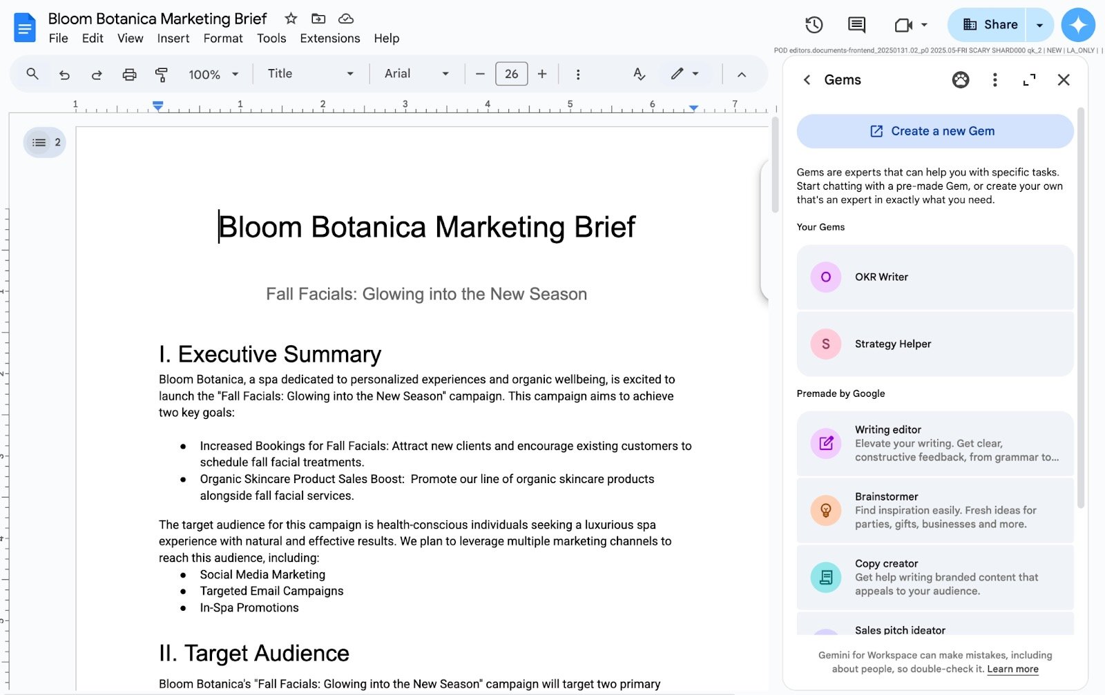 La création de Gems possible dans Google Docs. ©Google