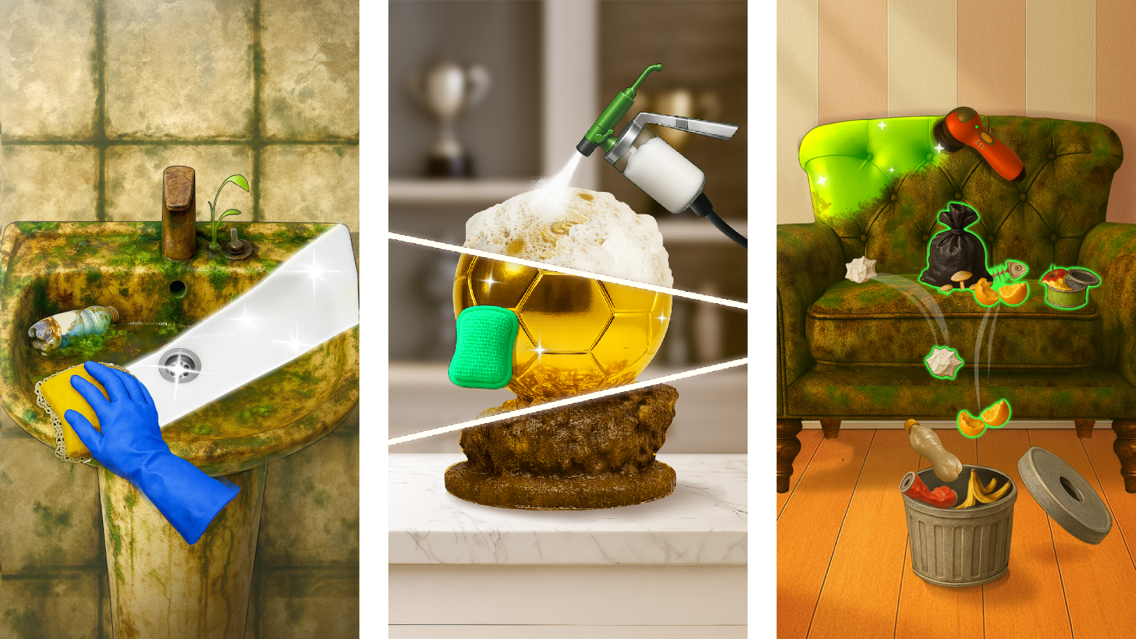 Makeover Cleaning ASMR vous plonge dans des missions de nettoyage où chaque environnement cache son lot de saletés à éliminer. © Game District LLC