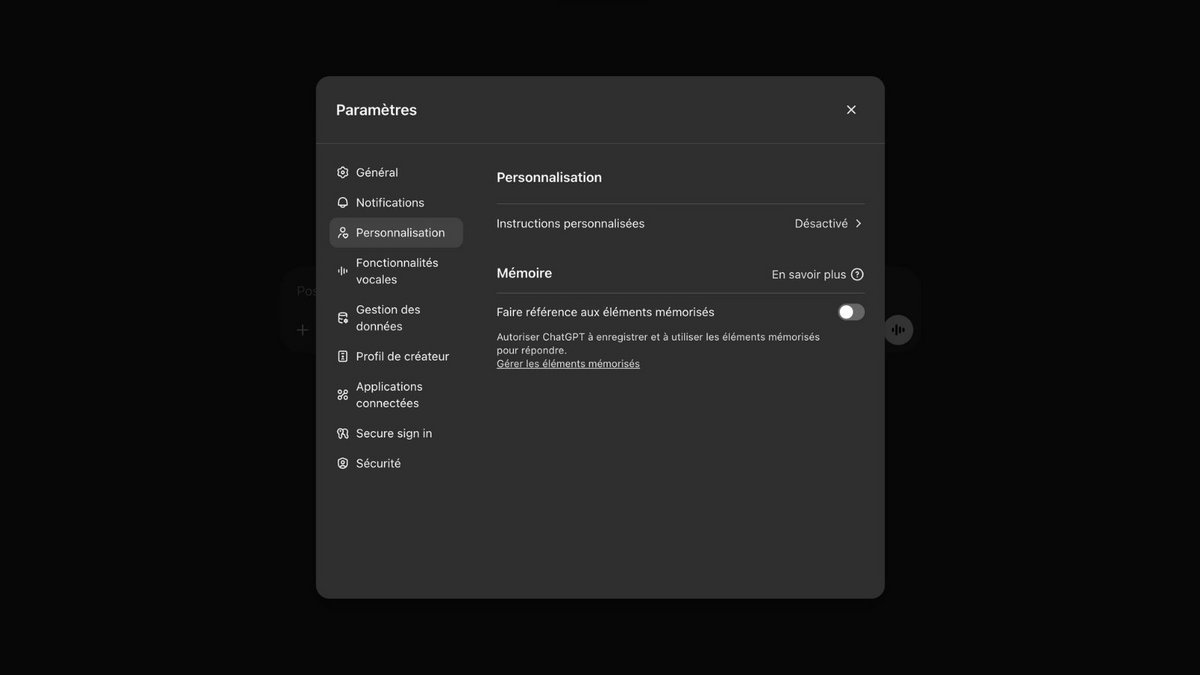 Une fonction à activer dans les paramètres du service. ©OpenAI