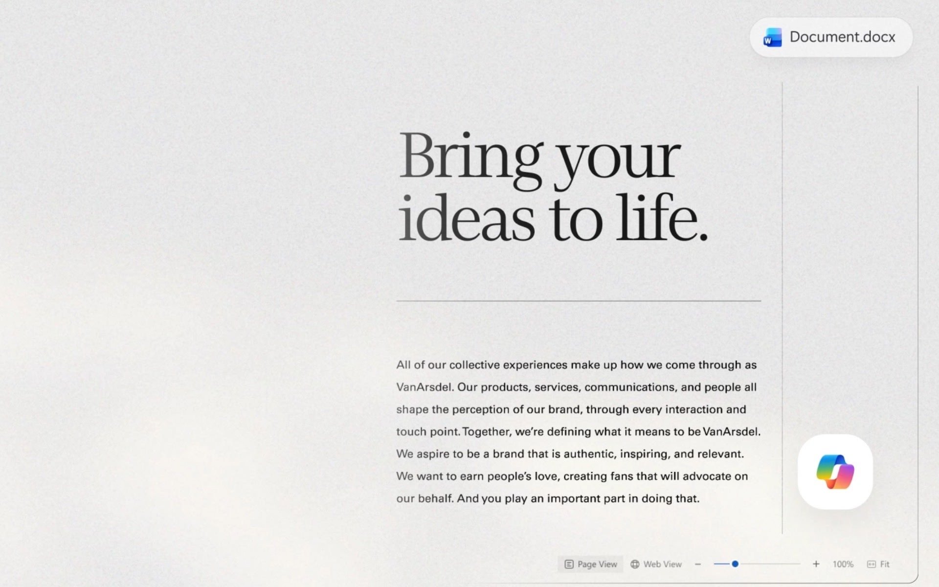 Bouton dynamique Copilot dans Word © Microsoft