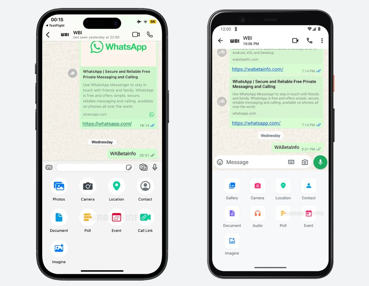 La mise à jour de la version bêta de WhatsApp ajoute l'onglet "Event" dans les conversations privées © WebBetaInfo