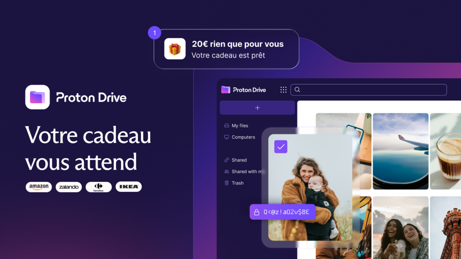 Profitez en plus d'un prix réduit pour votre première année d'abonnement à Proton Drive Plus © Proton