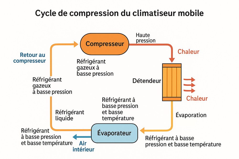 Schéma du cycle de compression du climatiseur mobile © Sylvie BOX