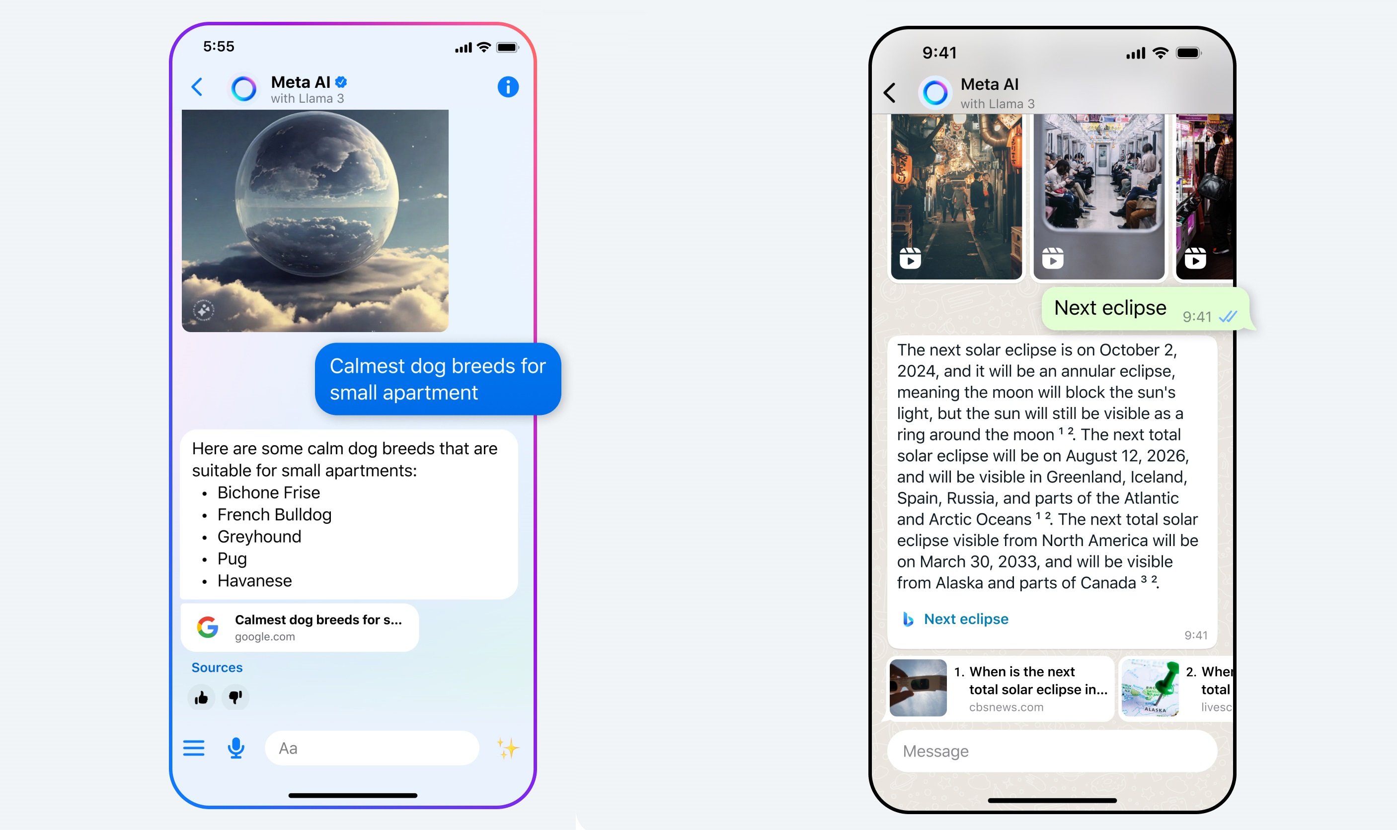 Un aperçu des générations de textes, images et recommandations de Meta AI © Meta