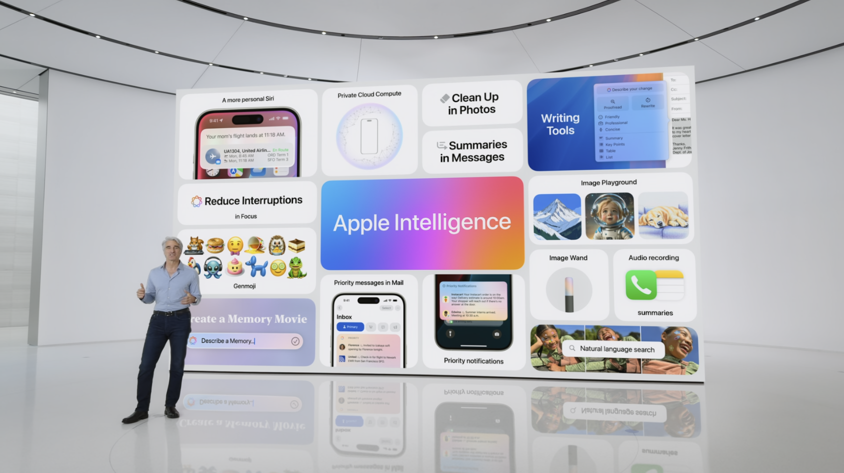 À la WWDC 2024, Apple Intelligence promettait beaucoup, trop pour être vrai. ©Apple