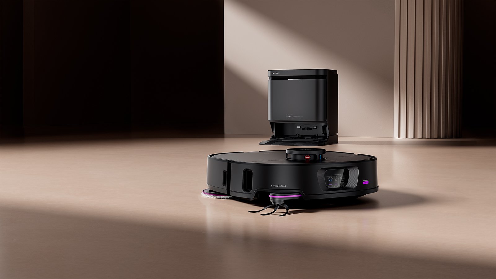 Avec 22 000 Pa et une IA IntelliView 2.0 reconnaissant plus de 200 objets et 30 types de taches, le robot s'adapte à chaque situation. ©Eureka
