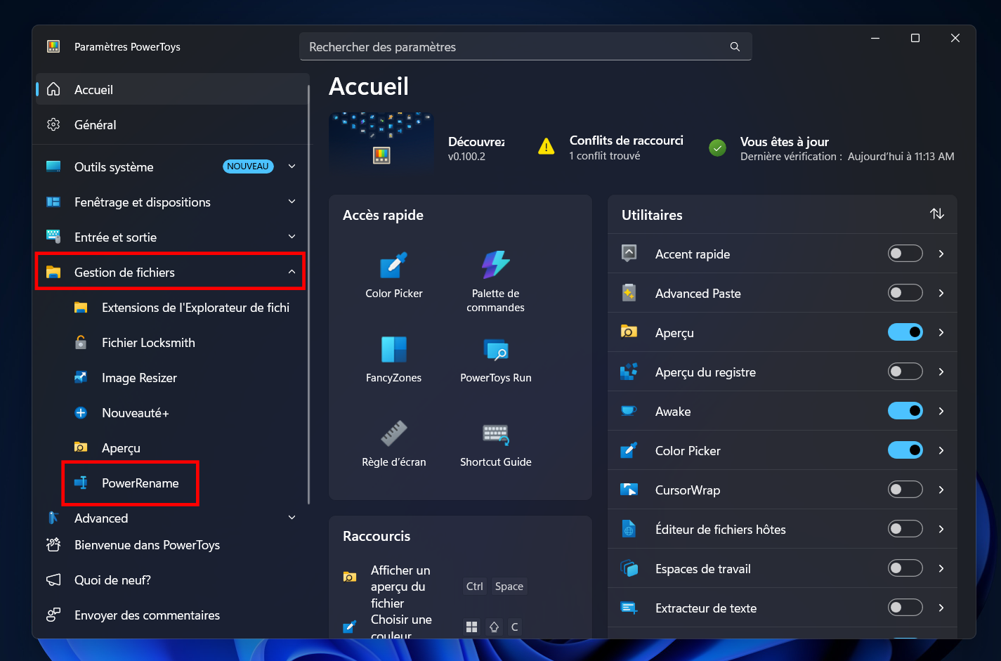 Accédez au panneau de configuration de PowerRename. © Clubic