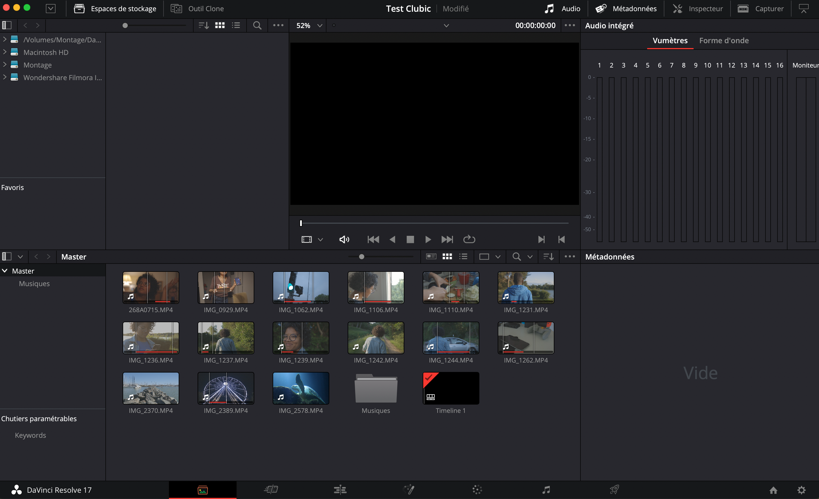 La page Media de DaVinci Resolve ©Black Magic Design