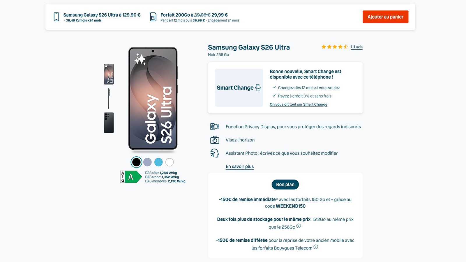 En détail, l'offre Smart Change disponible sur le S26 Ultra ©Bouygues Telecom