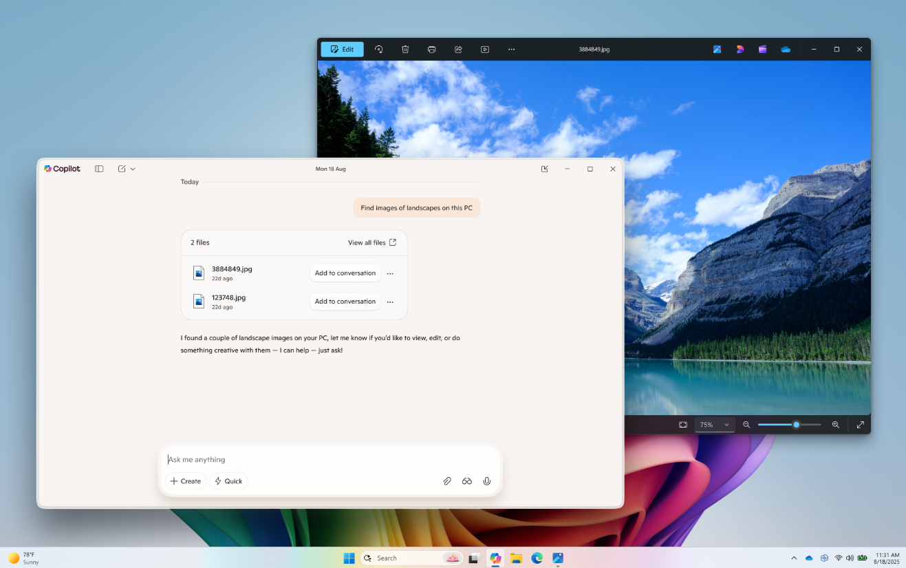 La recherche de fichiers sémantiques de Copilot dans Windows. © Microsoft