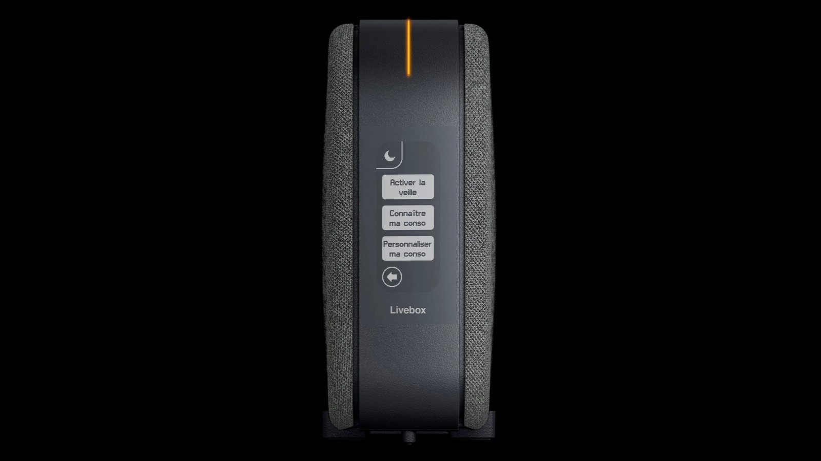 L'écran de la Livebox 6, notamment avec le mode "veille" (© Orange)