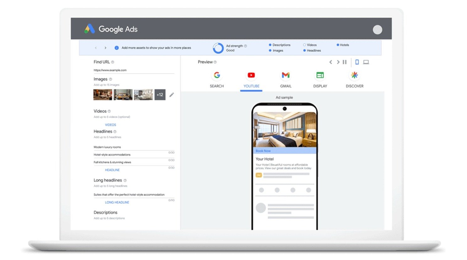 Google Ads hôtels YouTube