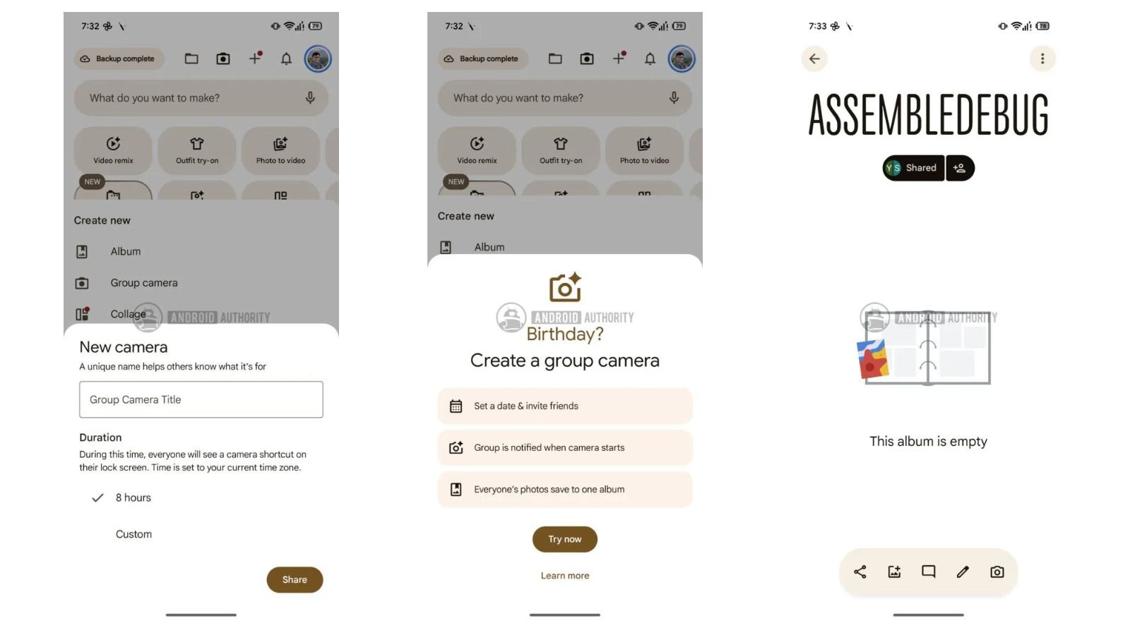 Des albums photo partagés en préparation pour Google Photos. ©Google/Android Authority/Assemble Debug