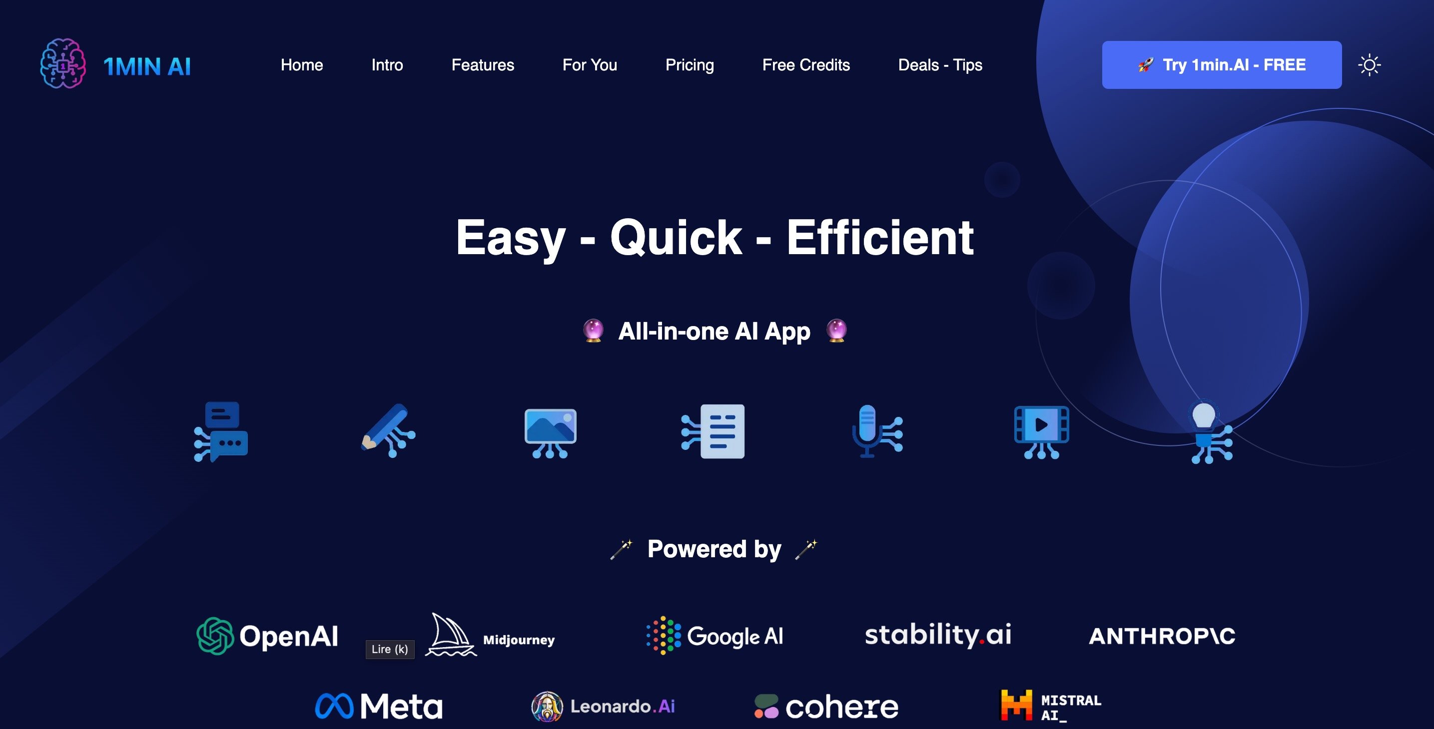 Les meilleurs modèles.d'IA sont présents dans 1minAI.