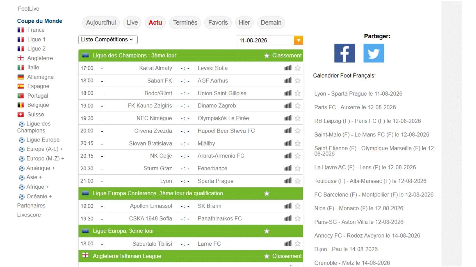 Footlive vous permet de suivre les scores, les résultats et les matchs de football en direct, avec de nombreuses compétitions françaises et internationales. © WEBIWEBA
