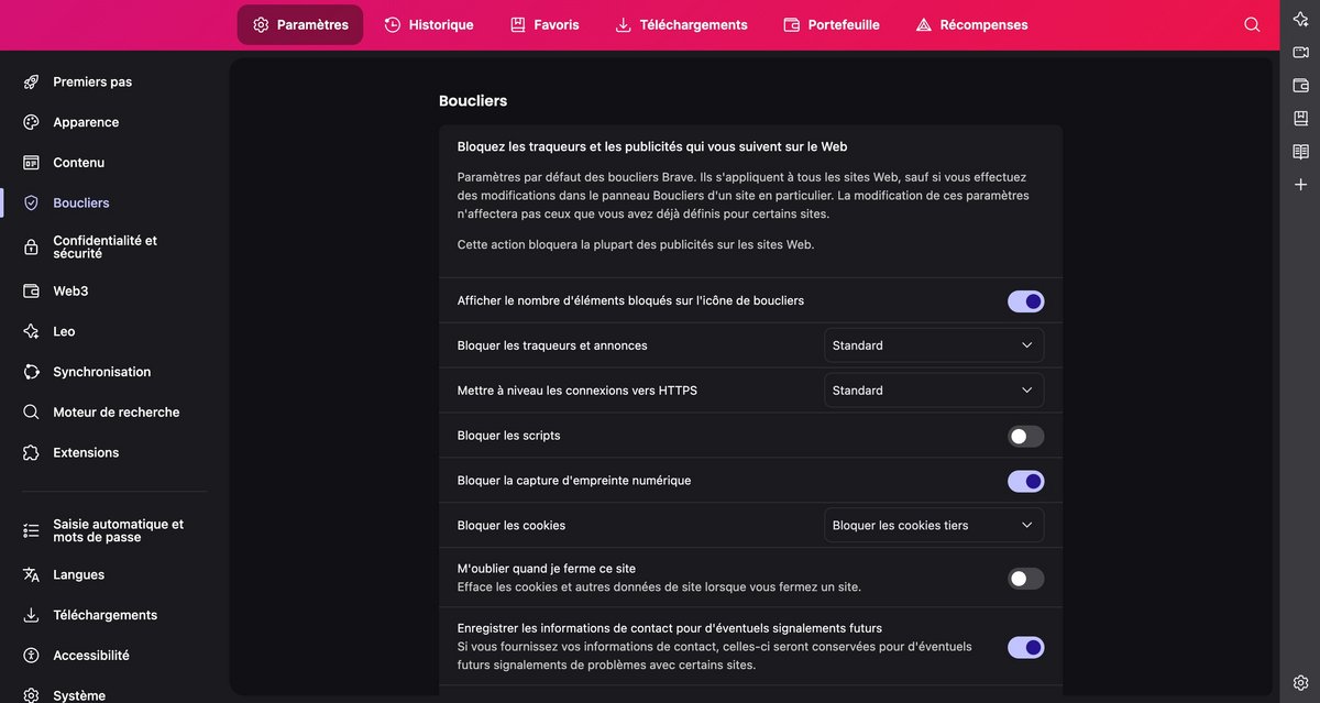 Un bloqueur de pubs intégré et personnalisable. ©Brave