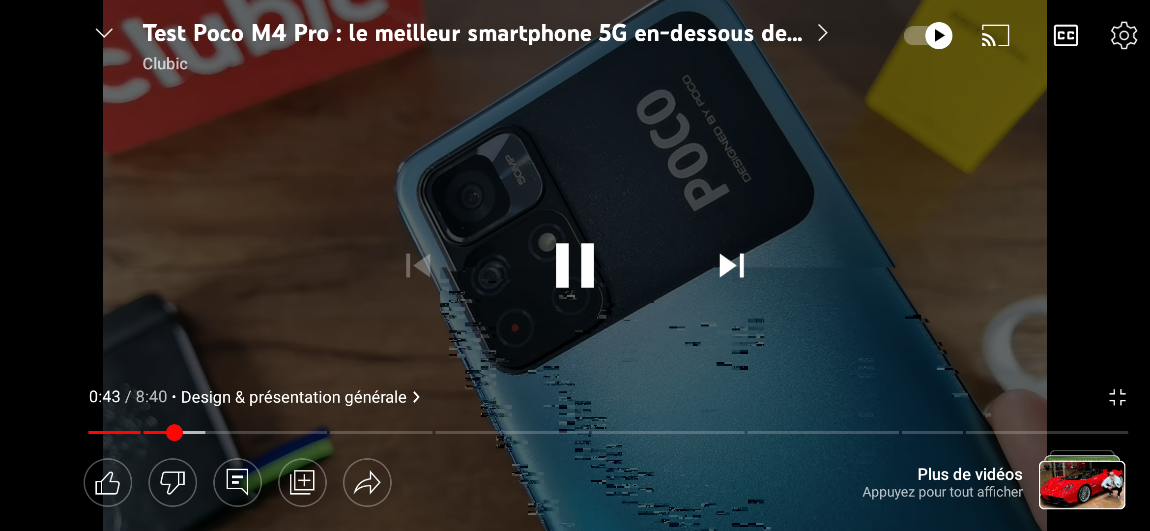 Capture d'écran © Clubic de la nouvelle interface horizontale mobile de YouTube