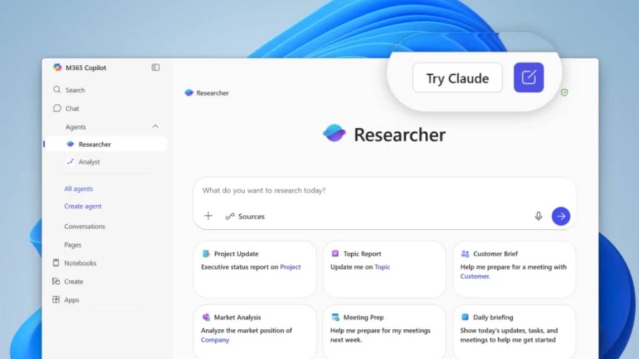 L'interface de Researcher. ©Microsoft