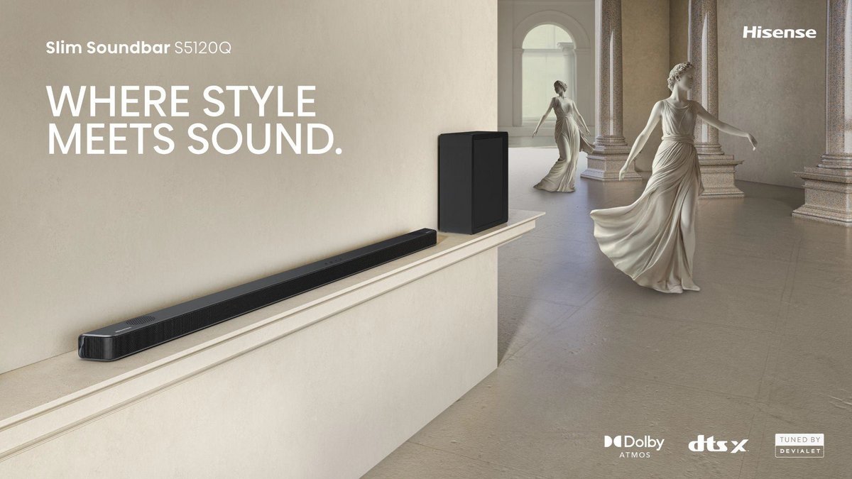 La nouvelle barre de son ultra-fine d'Hisense, et son caisson de basses. © Hisense