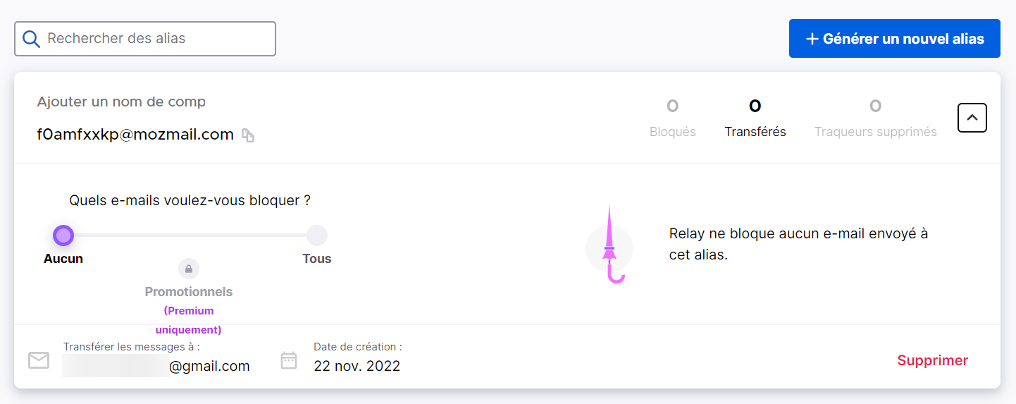 À titre d’exemple, Firefox Relay propose à ses utilisateurs de créer des adresses mail secondaires (alias). Tous les messages reçus par des alias sont automatiquement transférés vers la véritable adresse mail de l’internaute. © Clubic