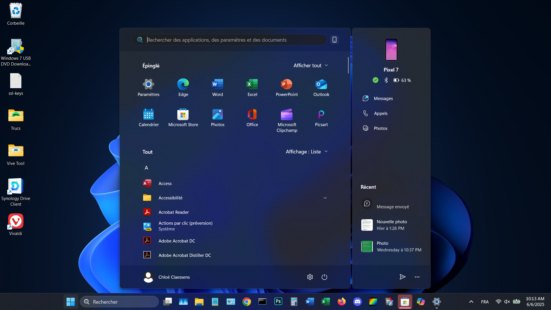 mobile connecté menu demarrer