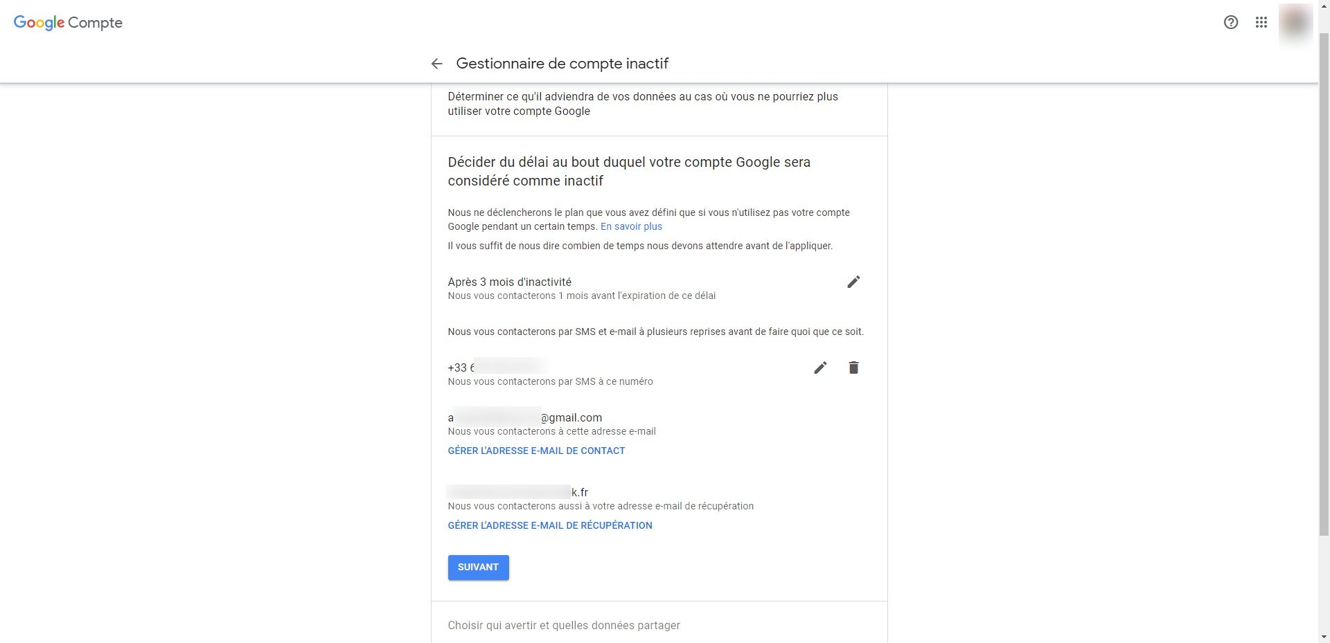 Gestionnaire de compte inactif Google (© Capture d'écran Clubic)