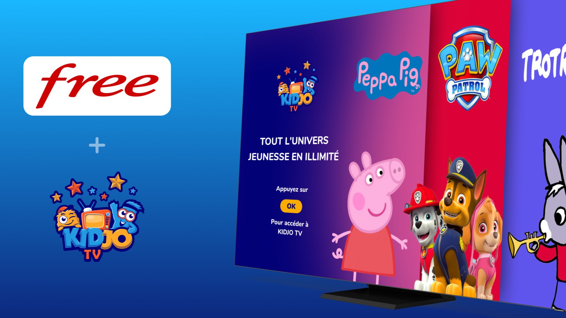 Peppa Pig, La Pat’ Patrouille et Trotro font partie des héros accessibles sur Kidjo depuis la Freebox. © Free