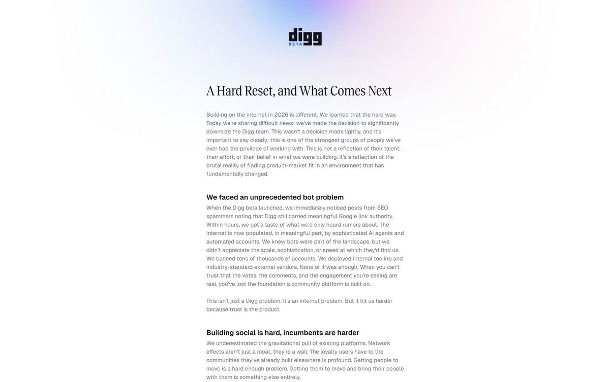 Digg est transparent sur son « hard reset ». © Naïm BADA