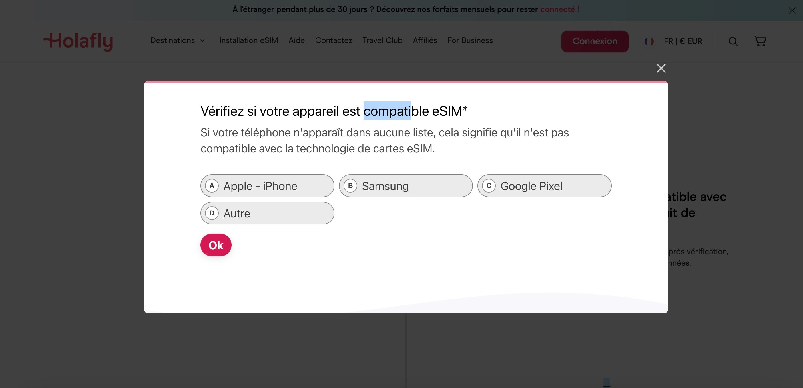 Vérifiez que votre téléphone fait bien partie des smartphones Android compatibles eSIM. ©Holafly