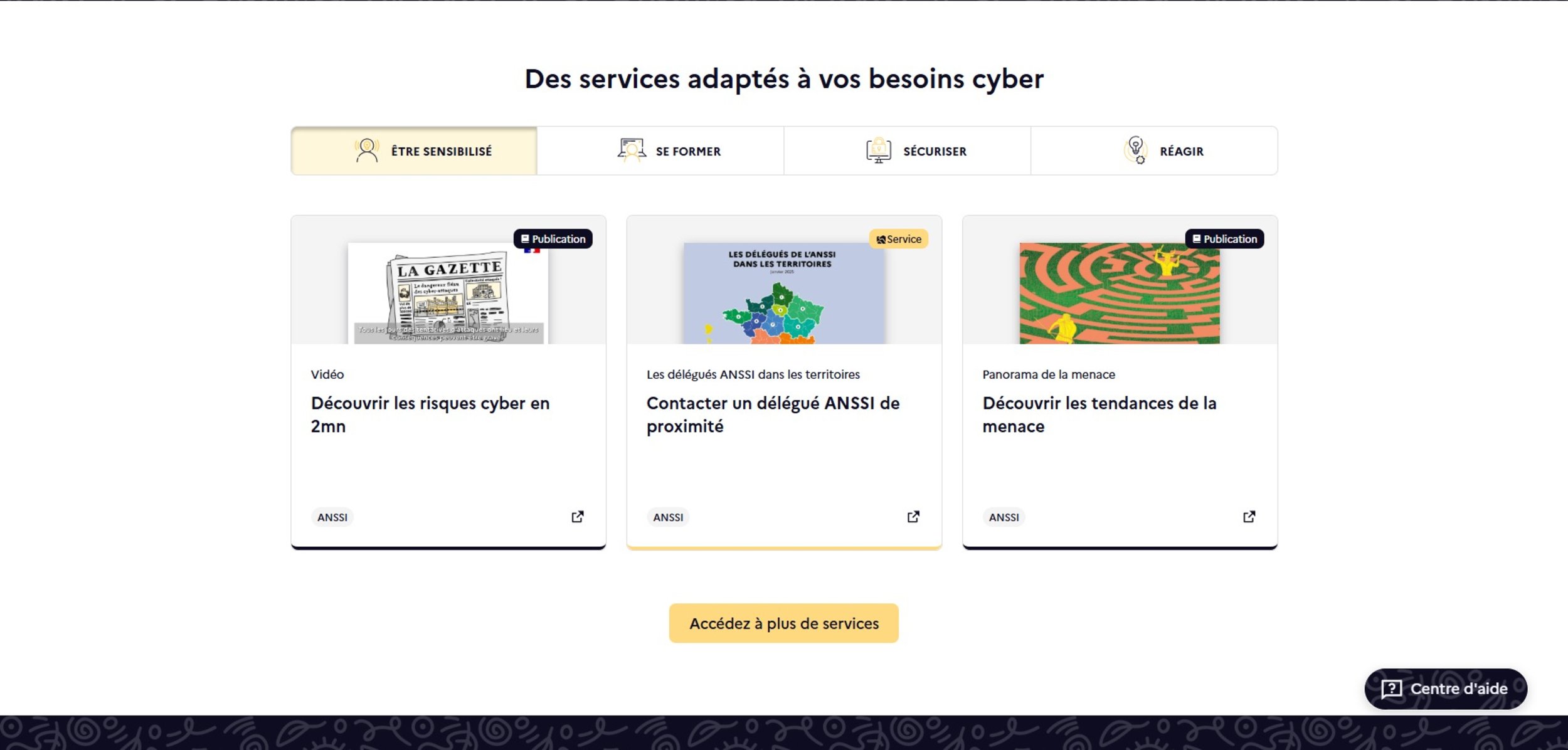 Voici ce que l'on peut notamment retrouver sur la page d'accueil de MesServicesCyber © Alexandre Boero / Clubic